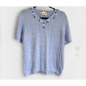 Vintage Tulchan Women Hand Knitted Sweater XL Heather Blue DEADSTOCK Grandmacore